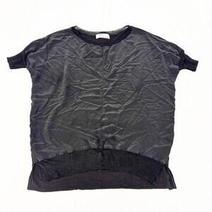 Bailey 44 Black Crew Neck Short Sleeve Top Sheer Trim Size M